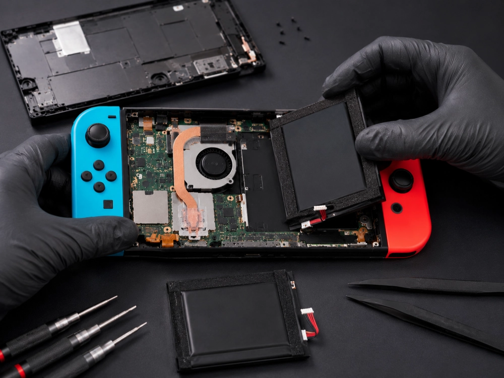 Técnico cambiando batería de Nintendo Switch
